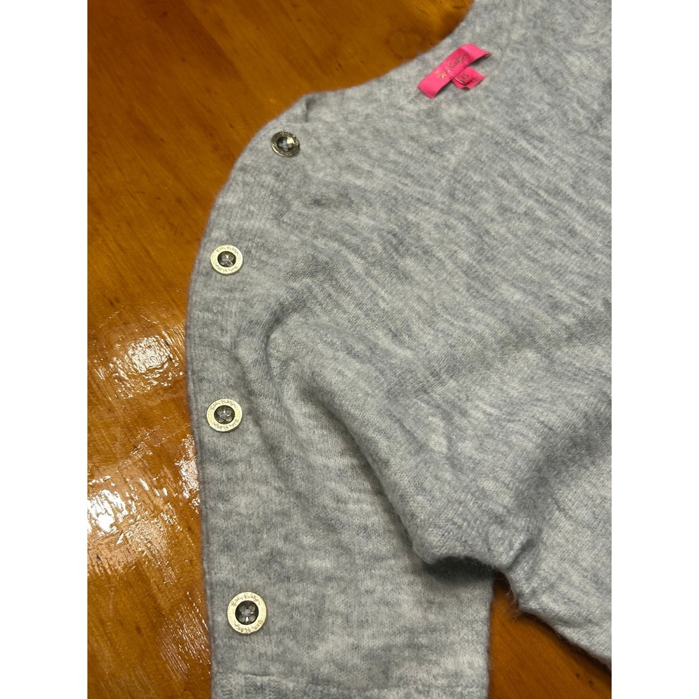 Lilly Pulitzer Arna Pullover Heathered Seaside Gray Button Shoulder Sweater XS - Picture 6 of 11